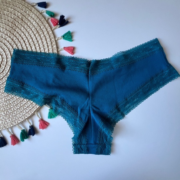 Victoria's Secret Lace Waist Ribbed Cotton Cheeky Panty Evening Tide XL NEW - Picture 2 of 6